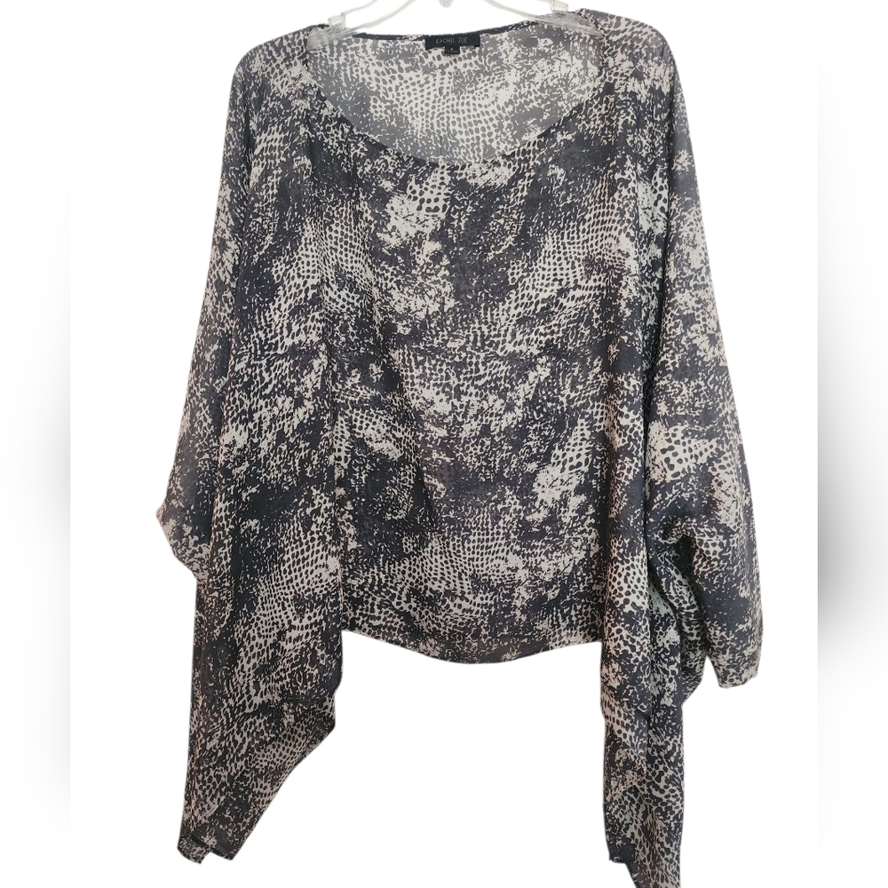 Rachel Zoe Gray Cream Boatneck Silk Poncho SZ 8